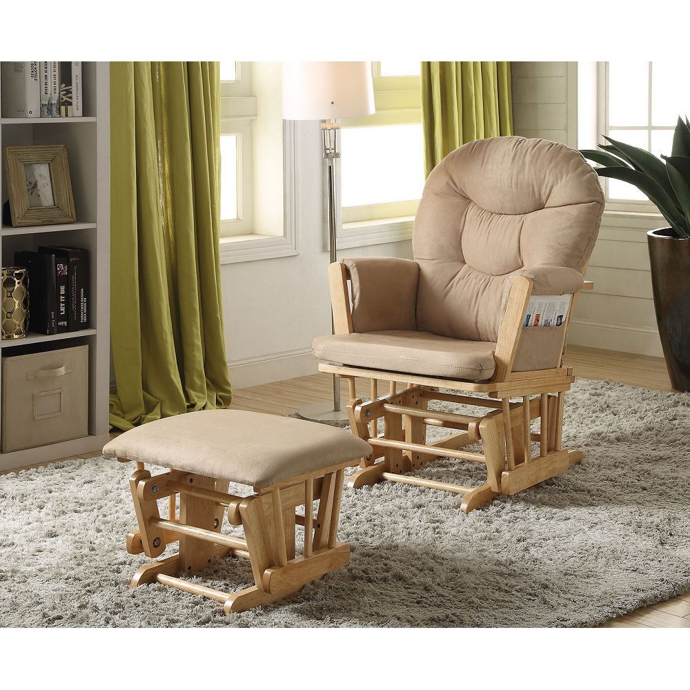 ACME Rehan Chair & Ottoman (2Pc Pk) in Taupe Microfiber & Natural Oak 59332