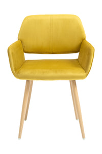 Velet Upholstered Side Dining Chair with Metal Leg(Yellow velet+Beech Wooden Printing Leg),KD backrest