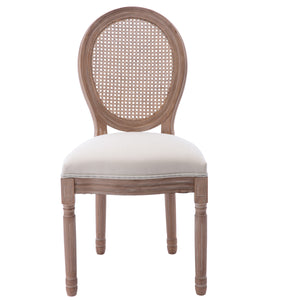 HengMing Upholstered Fabrice With Rattan Back French Dining  Chair with rubber legs,Set of 2,Beige