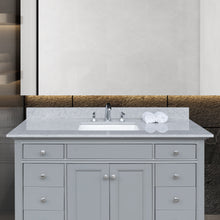 Load image into Gallery viewer, Montary 49 inches bathroom stone vanity top calacatta gray engineered marble color with undermount ceramic sink and 3 faucet hole with backsplash
