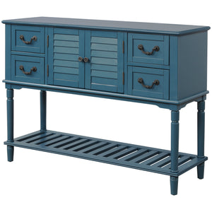 TREXM Console Table Sideboard for Entryway Sofa Table with Shutter doors and 4 Storage Drawers (Antique Navy)