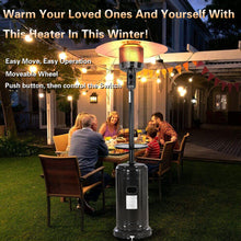 Load image into Gallery viewer, TOPMAX Outdoor 48000BTU Patio Heater Standing 87&quot; Propane Gas Garden Heater with Adjustable Table and Moving Wheels, Black Finish
