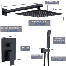 Load image into Gallery viewer, Shower System Shower Faucet Combo Set Wall Mounted with 10&quot; Rainfall Shower Head and handheld shower faucet, Matt Black Finish with Brass Valve Rough-In
