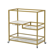 Load image into Gallery viewer, TOPMAX 31.5&quot; Large Bar Cart Home Serving Cart Dining Cart with Lockable Wheels, 3-Tier Wine Cart with Removable Tray, Glass Holders for Kitchen, Dining Room, Faux Marble White+Gold Frame

