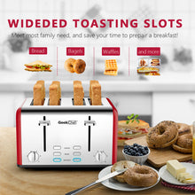 Load image into Gallery viewer, 4 Slice toaster, Best Rated Prime Retro Bagel Toaster with 6 Bread Shade Settings, 4 Extra Wide Slots, Defrost/Bagel/Cancel Function, Removable Crumb Tray, Stainless Steel Toaster(NO AMAZON sale)
