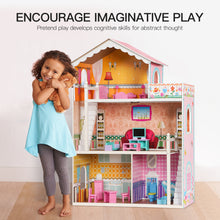 Load image into Gallery viewer, Wooden Dollhouse with 2 Stairs, Balcony and 15 Accessories ,Gift for Ages 3+
