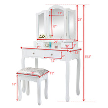 Load image into Gallery viewer, Makeup Vanity Table with Mirror, Wooden Dresser With Stool &amp; 4 Drawers
