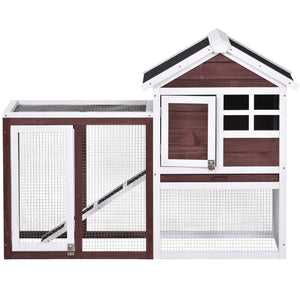 TOPMAX Upgrade Natural Wood House Pet Supplies Small Animals House Rabbit Hutch,Auburn+White
