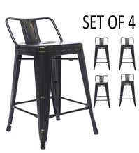 Load image into Gallery viewer, BTEXPERT Industrial 30 inch Golden Black Distressed Kitchen Chic Indoor Outdoor Low Back Metal Bar Stool 4PC
