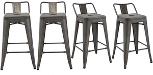 BTEXPERT Industrial 24 inch Rustic Distressed Kitchen Chic Indoor Outdoor Low Back Metal Counter Height Stool