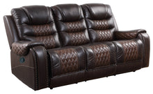 Load image into Gallery viewer, BTEXPERT Two Tone Dark Light Brown Top Grain Leather 3 Seater Manual Reclining sofa
