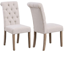 Load image into Gallery viewer, SET OF 2 High Back Tufted Parsons Upholstered Padded Dining Room Chairs Side Solid Wood-Accent Nail Trim Linen Beige
