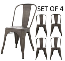 Load image into Gallery viewer, BTExpert Metal Distressed Rustic Chic Indoor Outdoor Stackable Bistro Cafe Dining Side Chairs Set of 4
