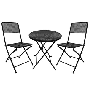 3-Piece Patio Bistro Set, Metal Folding Outdoor Patio Furniture Sets, Stainless Steel Patio Conversation Set with Folding Patio Round Table and Chairs for Yard, Garden or Balcony