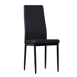 Black modern minimalist dining chair fireproof leather sprayed metal pipe diamond grid pattern restaurant home conference chair set of 4