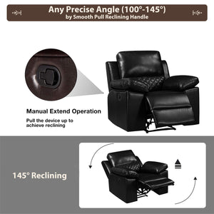 Welike Modern Design Black Air Leather and PVC Manual Recliner Chair Home Theater Seating for Bedroom & Living Room