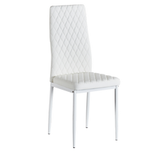 Load image into Gallery viewer, White modern minimalist dining chair fireproof leather sprayed metal pipe diamond grid pattern restaurant home conference chair set of 4
