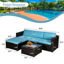 Load image into Gallery viewer, Beefurni Outdoor Garden Patio Furniture 5-Piece Brown PE Rattan Wicker Sectional Blue Cushioned Sofa Sets
