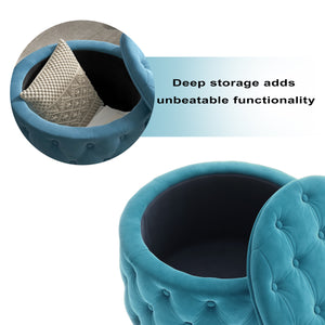 [New] 29.5"Wide Classic Button Tufted Velvet Round Ottoman With Storage Living Room Footrest