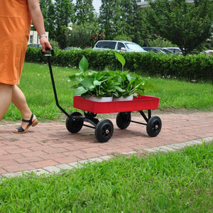 Garden cart Reuniong  Railing,  solid Wheels, All Terrain Cargo Wagon with 280lbs Weight Capacity, Red