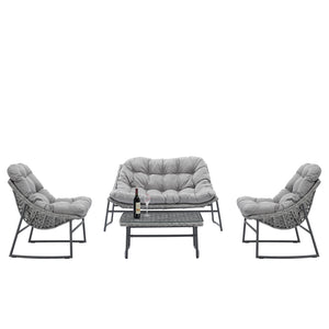 Classic Rattan Sofa Set Outdoor Indoor Garden Patio Furniture 4 PCS(1 loveseat sofa + 2 single sofas + 1 table)