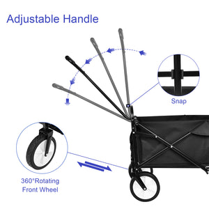 YSSOA Heavy Duty Folding Portable Hand Cart with Removable Canopy, 8'' Wheels, Adjustable Handles and Double Fabric for Shopping, Picnic, Beach, Camping