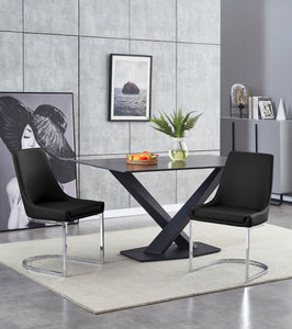 High Quality Dining Furniture Comfortable black PU Leather Seat Modern Dining Room Chairs With Metal Base(set of 2)