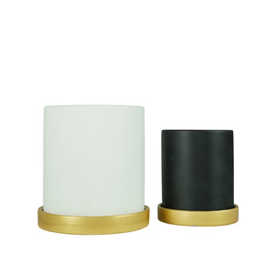 6 in. and 4.8 in. White and Black Ceramic Flower Pots with Drain Hole and Saucer (2-Pack)