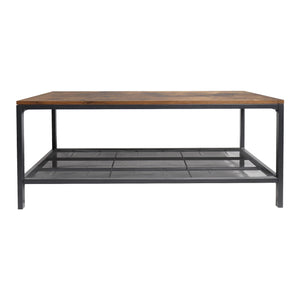 Industrial coffee table, 2nd floor cocktail table, metal frame living room sofa table, wooden exterior household storage accent furniture, easy to assemble, brown