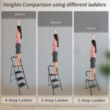 Load image into Gallery viewer, YSSOA 3 Step Ladder, Folding Step Stool with Wide Anti-Slip Pedal, 330 lbs Sturdy Steel Ladder, Convenient Handgrip, Lightweight, Portable Steel Step Stool, Black (HILADDFOLD3B)
