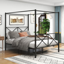 Load image into Gallery viewer, Metal Canopy Bed Frame, Platform Bed Frame Queen with X Shaped Frame Queen Black（same as W84034643）
