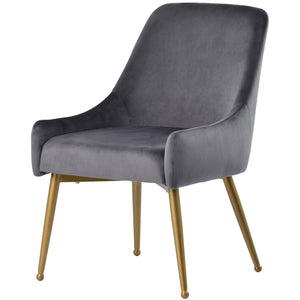 TOPMAX Mid-century Gold Metal Base Arm Chair Upholstered Velvet Dining Chairs, Gray, 4pcs