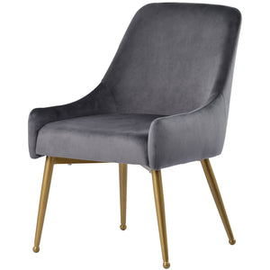 TOPMAX Mid-century Gold Metal Base Arm Chair Upholstered Velvet Dining Chairs, Gray, 2pcs