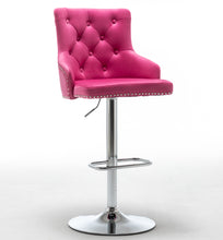 Load image into Gallery viewer, BTExpert Upholstered Dining Adjustable Seat, High Back Stool Bar Chair Pink Tufted Set of 2
