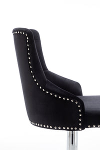 BTExpert Upholstered Dining Adjustable Seat, High Back Stool Bar Chair Black Tufted Set of 2