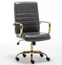 Load image into Gallery viewer, BTExpert Gray Faux Leather Adjustable Home Office Arm Chair Golden Finish
