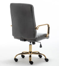 Load image into Gallery viewer, BTExpert Gray Faux Leather Adjustable Home Office Arm Chair Golden Finish
