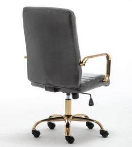 BTExpert Gray Faux Leather Adjustable Home Office Arm Chair Golden Finish