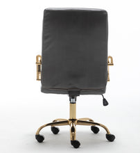 Load image into Gallery viewer, BTExpert Gray Faux Leather Adjustable Home Office Arm Chair Golden Finish
