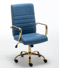 Load image into Gallery viewer, BTExpert Blue Faux Leather Adjustable Home Office Arm Chair Golden Finish
