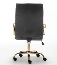 Load image into Gallery viewer, BTExpert Gray Faux Leather Adjustable Home Office Arm Chair Golden Finish
