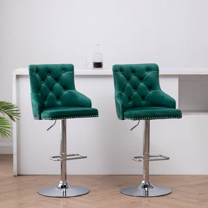 BTExpert Upholstered Dining Adjustable Seat, High Back Stool Bar Chair Green Tufted