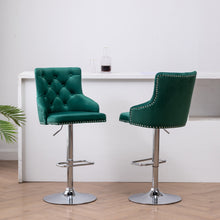 Load image into Gallery viewer, BTExpert Upholstered Dining Adjustable Seat, High Back Stool Bar Chair Green Tufted
