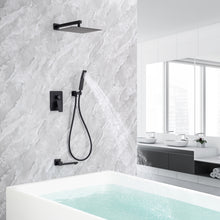 Load image into Gallery viewer, Rainfall 10 inch Shower System Bathroom Luxury Rain Mixer Silver Shower Combo Set Wall Mounted Shower Head Systems with High Pressure Head Hand Held Square Shower Head Polished Chrome Rough-in Valve

