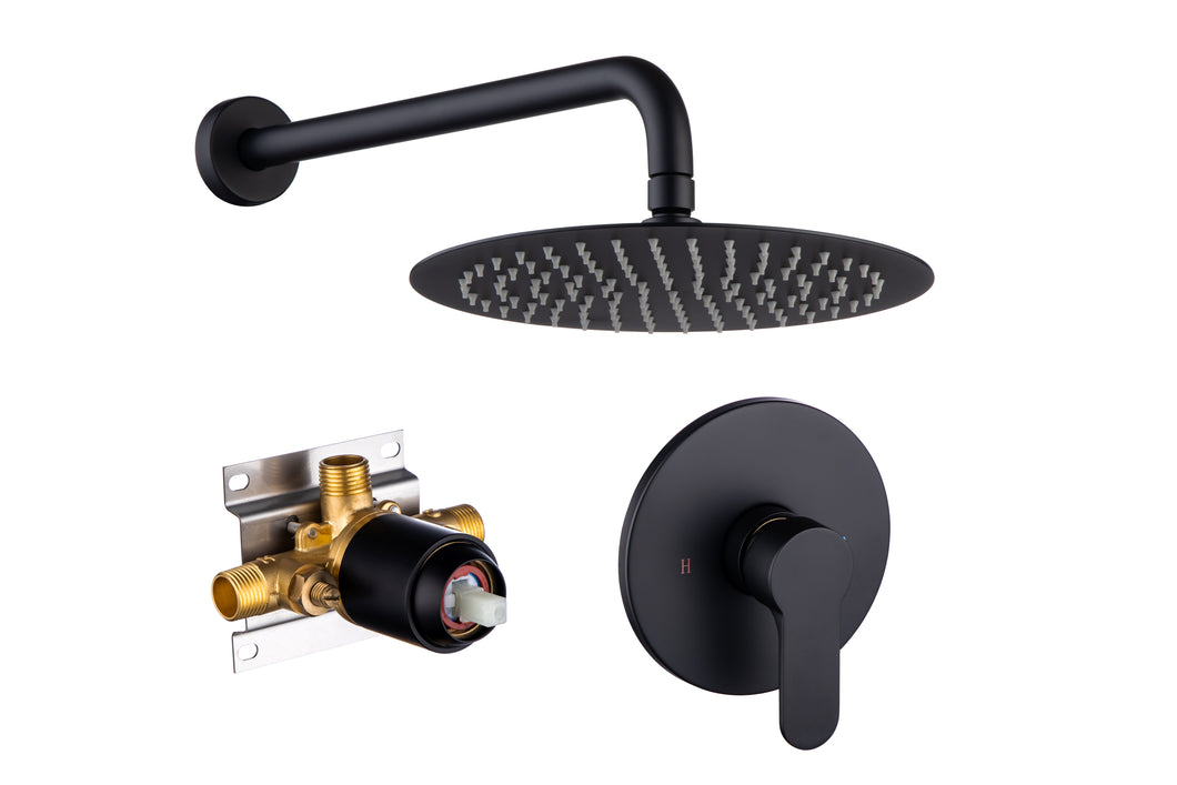 Shower Faucet Set, Wall Mount Round hower System Mixer Set, 10 Inch Rain Shower Head , Solid Brass, Rough-in Valve Included