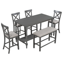 Load image into Gallery viewer, TREXM 6-Pieces Counter Height Dining Table Set Table with Shelf 4 Chairs and Bench for Dining Room (Gray)
