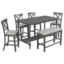 Load image into Gallery viewer, TREXM 6-Pieces Counter Height Dining Table Set Table with Shelf 4 Chairs and Bench for Dining Room (Gray)
