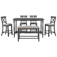 Load image into Gallery viewer, TREXM 6-Pieces Counter Height Dining Table Set Table with Shelf 4 Chairs and Bench for Dining Room (Gray)
