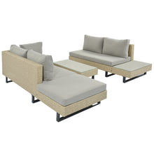 Load image into Gallery viewer, GO 3-piece Outdoor Wicker Sofa Patio Furniture Set, L-shaped Corner Sofa, Water And UV Protected, Two Glass Table, Adjustable Feet And 3.1&quot; Thicker Cushion, Light Gray Cushion and Beige Wicker

