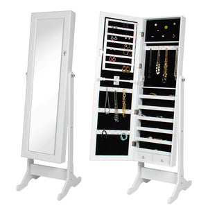BTEXPERT Premium White Cheval Mirror Jewelry Cabinet Armoire Box Stand Organizer Case